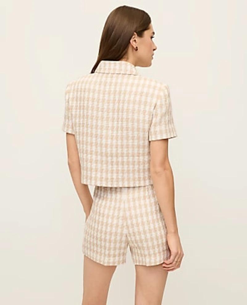 Ann Taylor Houndstooth Tweed Jacket Size 14 Pale Sandalwood Women's