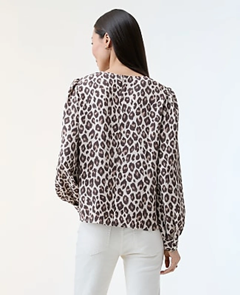 Ann Taylor Animal Print Crew Neck Blouse Pale Linen Women's