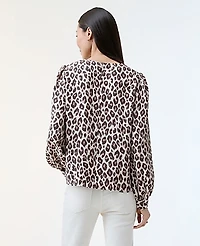 Ann Taylor Animal Print Crew Neck Blouse Pale Linen Women's