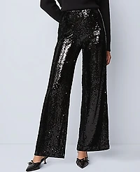 Ann Taylor The Petite Perfect Wide-Leg Pant Sequin Black Women's