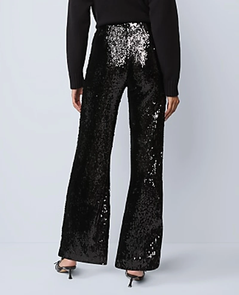 Ann Taylor The Petite Perfect Wide-Leg Pant Sequin Black Women's