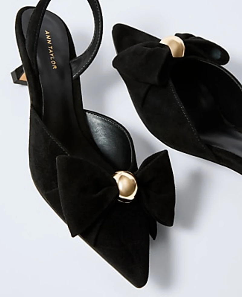 Ann Taylor Suede Bow Slingback Pump Size 6 Black Women's