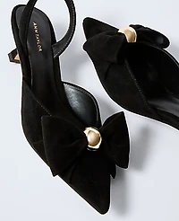 Ann Taylor Suede Bow Slingback Pump Size 6 Black Women's