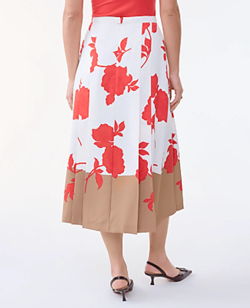 Ann Taylor Floral Satin Pleated Skirt Fiery Sunset Women's