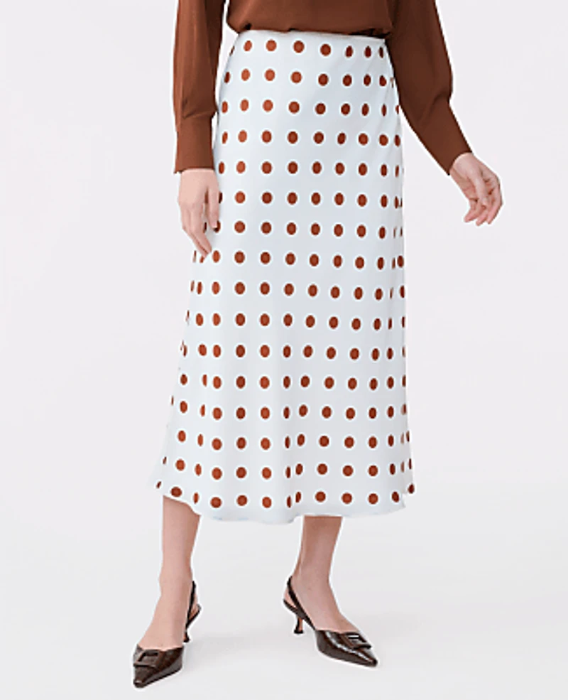 Ann Taylor Dotted Satin Bias Slip Skirt Tortoise Shell Women's