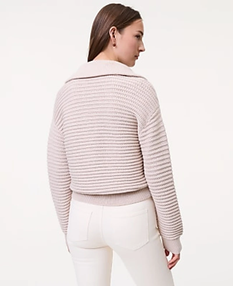 Ann Taylor Weekend Textured Stitch Half-Zip Sweater Heather Women's