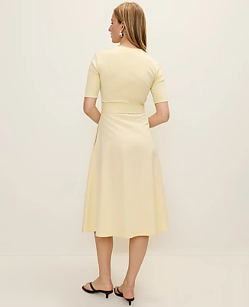 Ann Taylor Mixed Media Flare Midi Dress Yellow Buttercream Women's
