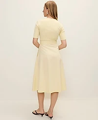 Ann Taylor Mixed Media Flare Midi Dress Yellow Buttercream Women's