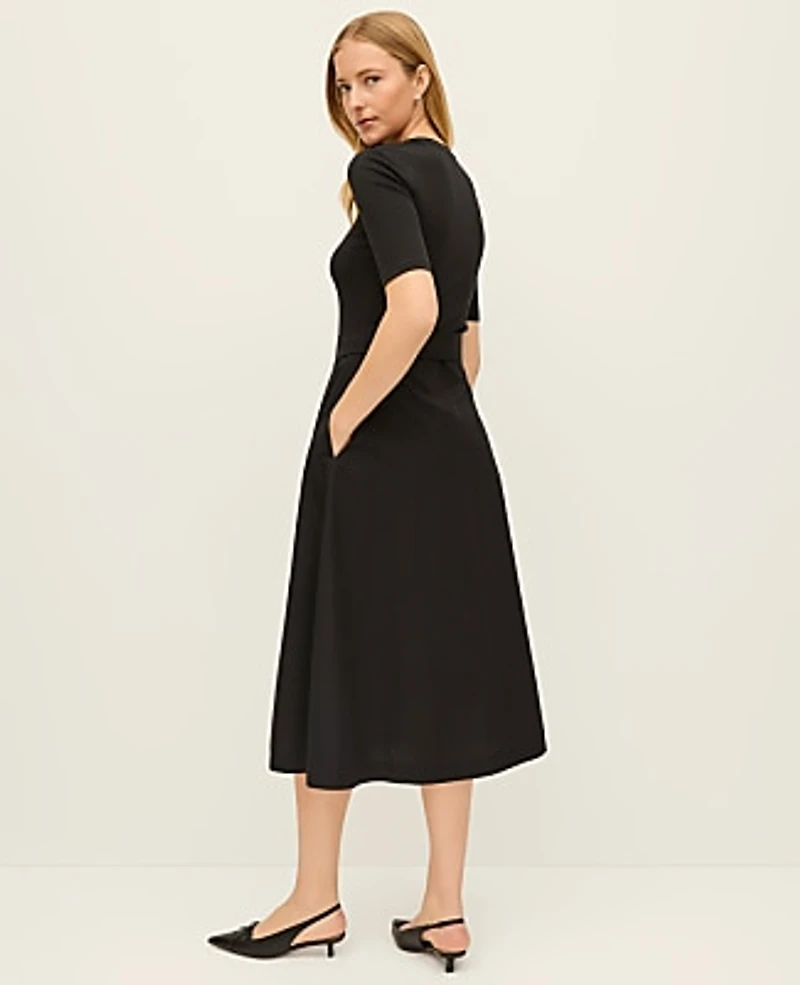 Ann Taylor Mixed Media Flare Midi Dress Women's