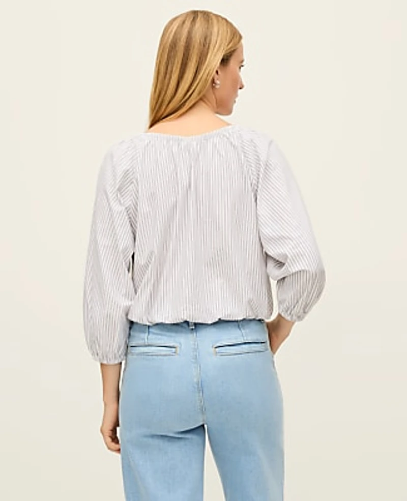 Ann Taylor Striped Bubble Hem Top White/Olive Combo Women's