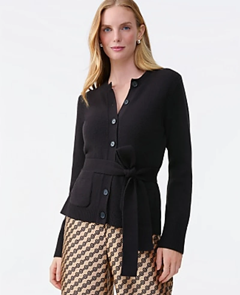 Ann Taylor Belted Crew Neck Cardigan Women's