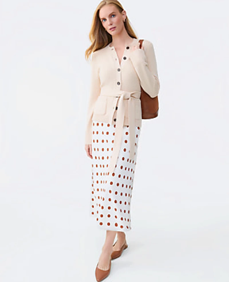 Ann Taylor Belted Crew Neck Cardigan Sail Cloth Women's
