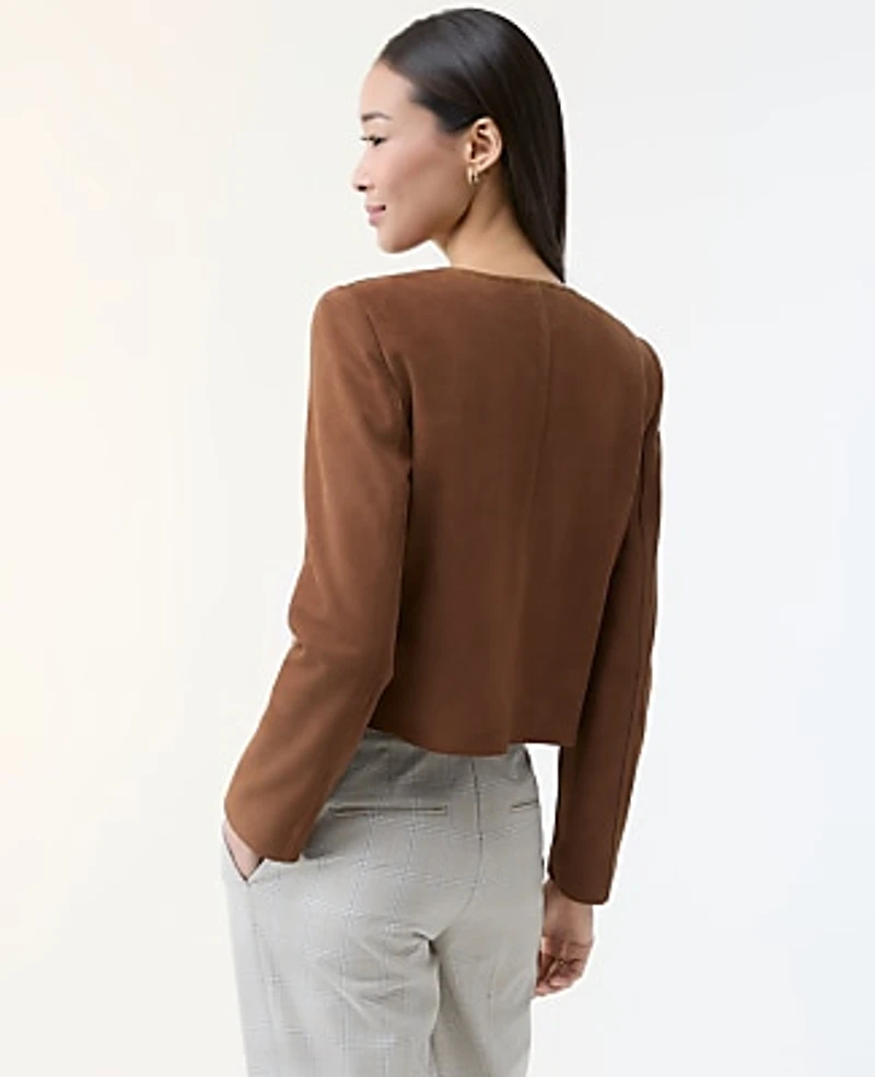 Ann Taylor The Crew Neck Jacket Suede Rich Umber Women's