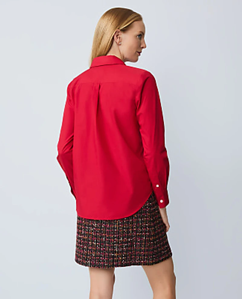 Ann Taylor Embellished Relaxed Perfect Shirt Jewel Red Women's