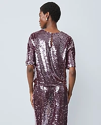 Ann Taylor Petite Sequin Crew Neck Blouse Frosted Burgundy Women's