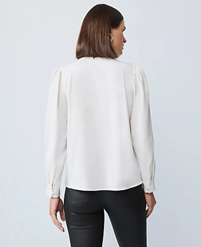 Ann Taylor Petite Mixed Media Pintuck Top Winter White Women's
