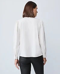 Ann Taylor Petite Mixed Media Pintuck Top Winter White Women's