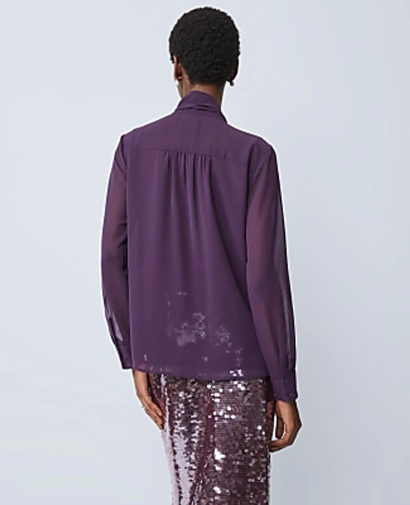 Ann Taylor Bow Blouse Size Small Aubergine Dream Women's