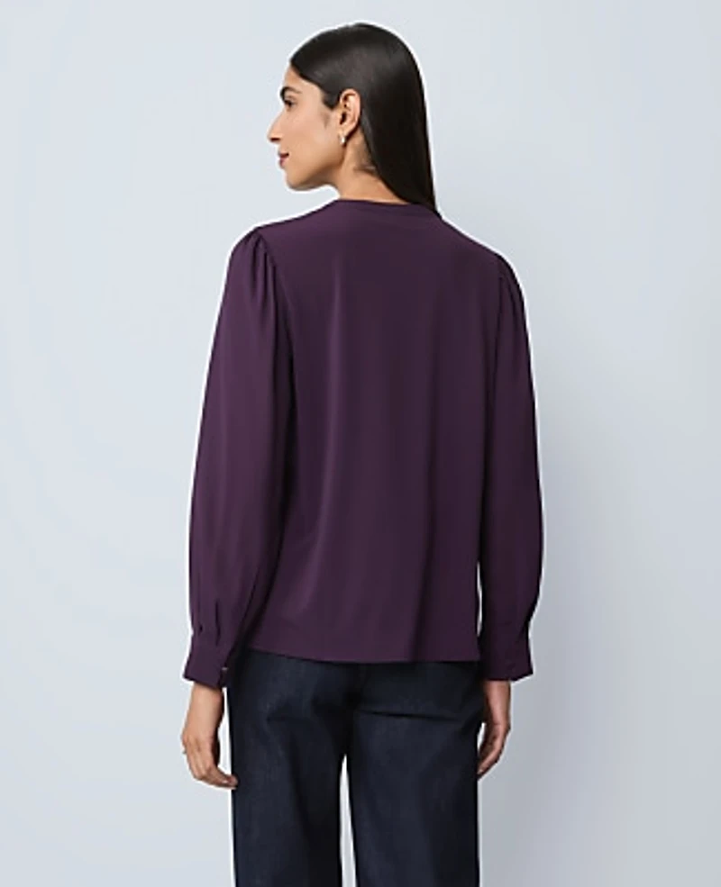 Ann Taylor Petite Mixed Media Pintuck Top Aubergine Dream Women's