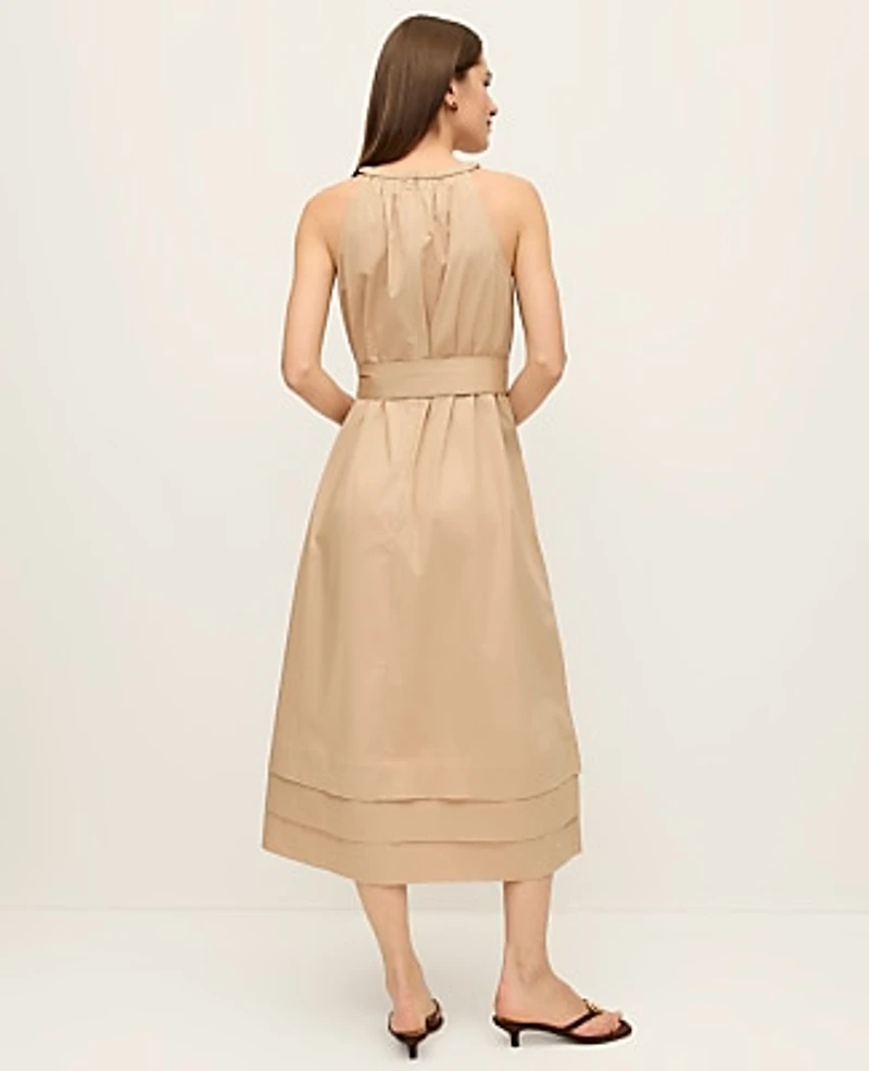 Ann Taylor Halter Flare Midi Dress Cool Sesame Women's