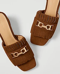 Ann Taylor Suede Kiltie Block Heel Sandal Spice Brown Women's
