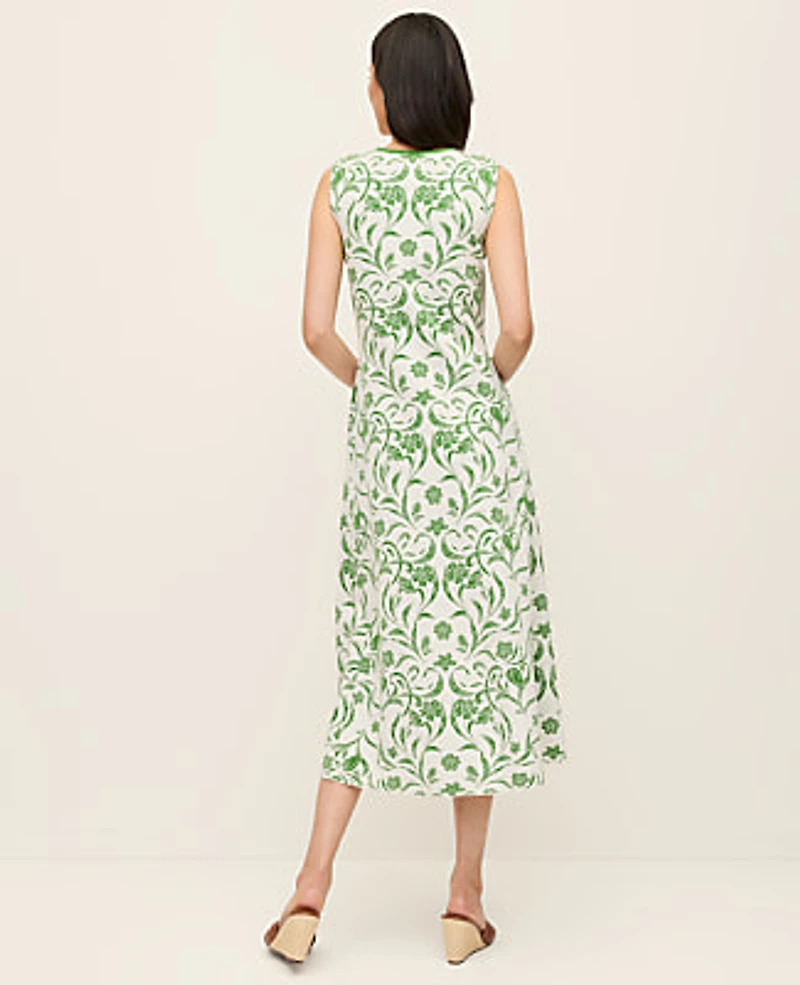 Ann Taylor Floral Jacquard Sweater Dress Palm Green Women's