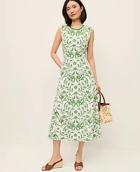 Ann Taylor Floral Jacquard Sweater Dress Palm Green Women's