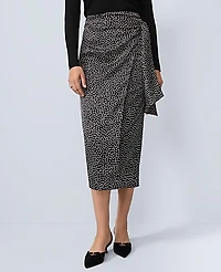 Ann Taylor Petite Dotted Side-Tie Satin Midi Skirt Black Women's