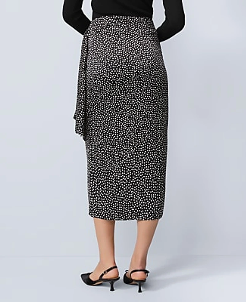 Ann Taylor Petite Dotted Side-Tie Satin Midi Skirt Black Women's