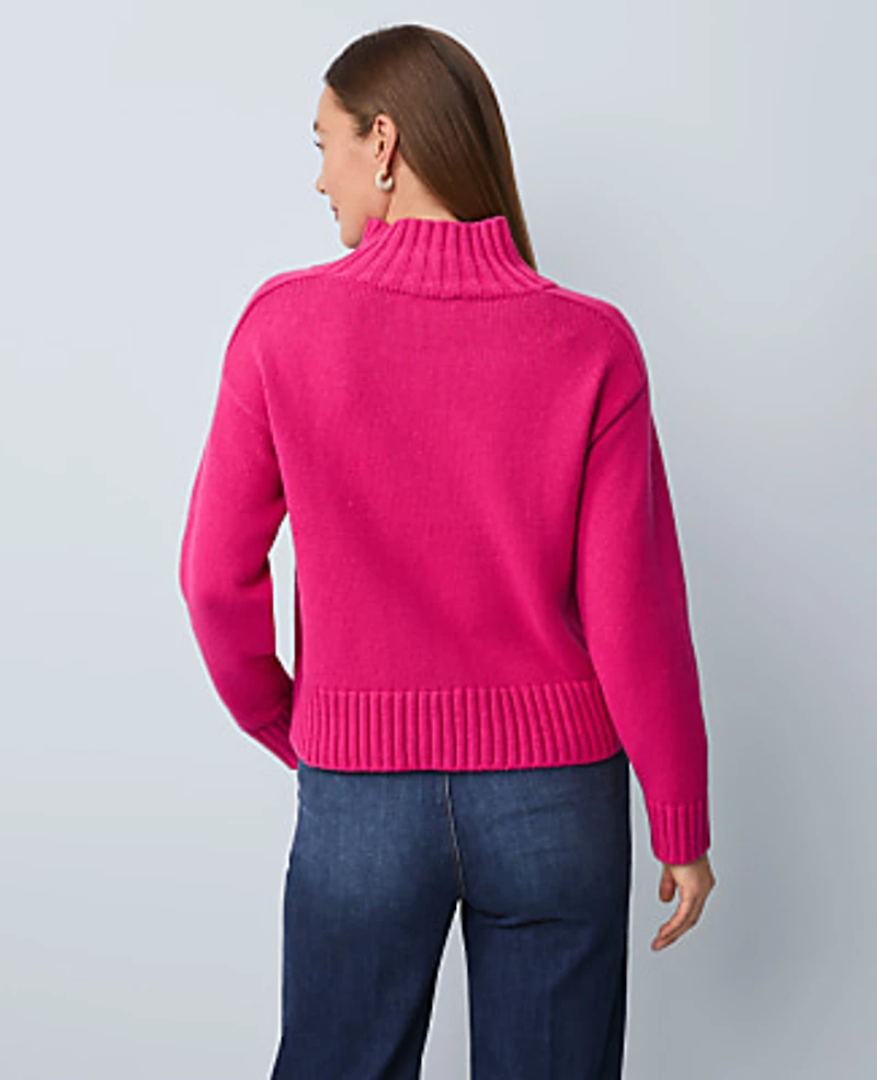 Ann Taylor Petite Ribbed Mock Neck Sweater Electric Pink Women's