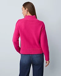 Ann Taylor Petite Ribbed Mock Neck Sweater Electric Pink Women's