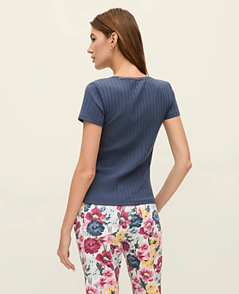 Ann Taylor Weekend Lace Trim Pointelle T-Shirt Women's