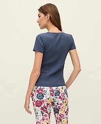 Ann Taylor Weekend Lace Trim Pointelle T-Shirt Women's