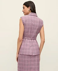 Ann Taylor Plaid Belted Vest Purple Multi Women's