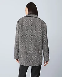 Ann Taylor Petite Herringbone Double Breasted Peacoat Black Women's