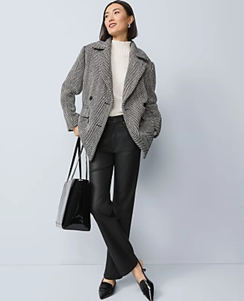 Ann Taylor Petite Herringbone Double Breasted Peacoat Black Women's