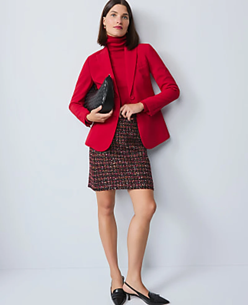 Ann Taylor The Two Button Blazer in Fluid Crepe Size 14 Jewel Red Women's