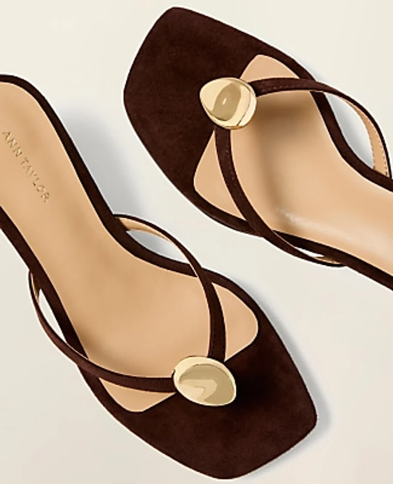 Ann Taylor Suede Kitten Heel Sandal Pure Chocolate Women's