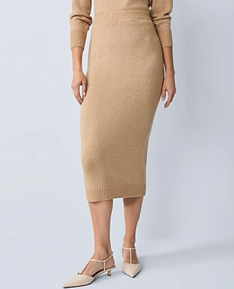 Ann Taylor Lurex Midi Sweater Skirt Cafe Au Lait Women's