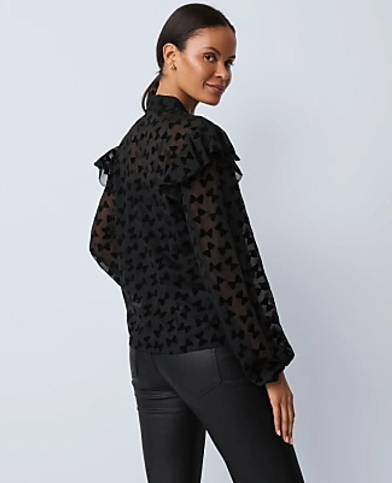 Ann Taylor Petite Ruffle Trim Blouse Black Women's