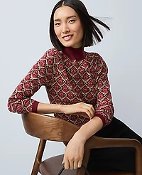 Ann Taylor Petite Essential Jacquard Turtleneck Sweater Cherry Pie Women's
