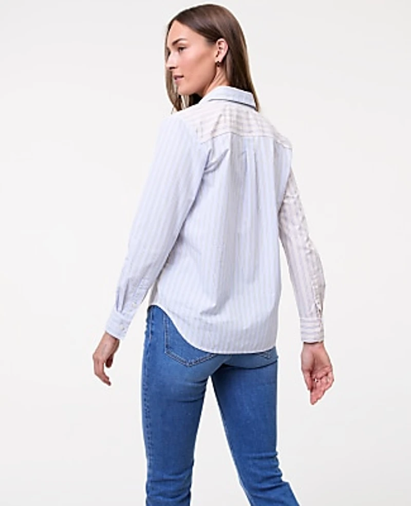 Ann Taylor Weekend Striped Relaxed Perfect Shirt Blush Haze Women's