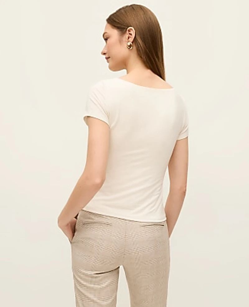 Ann Taylor Boatneck T-Shirt Size Large Winter White Women's