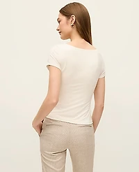 Ann Taylor Boatneck T-Shirt Size Large Winter White Women's