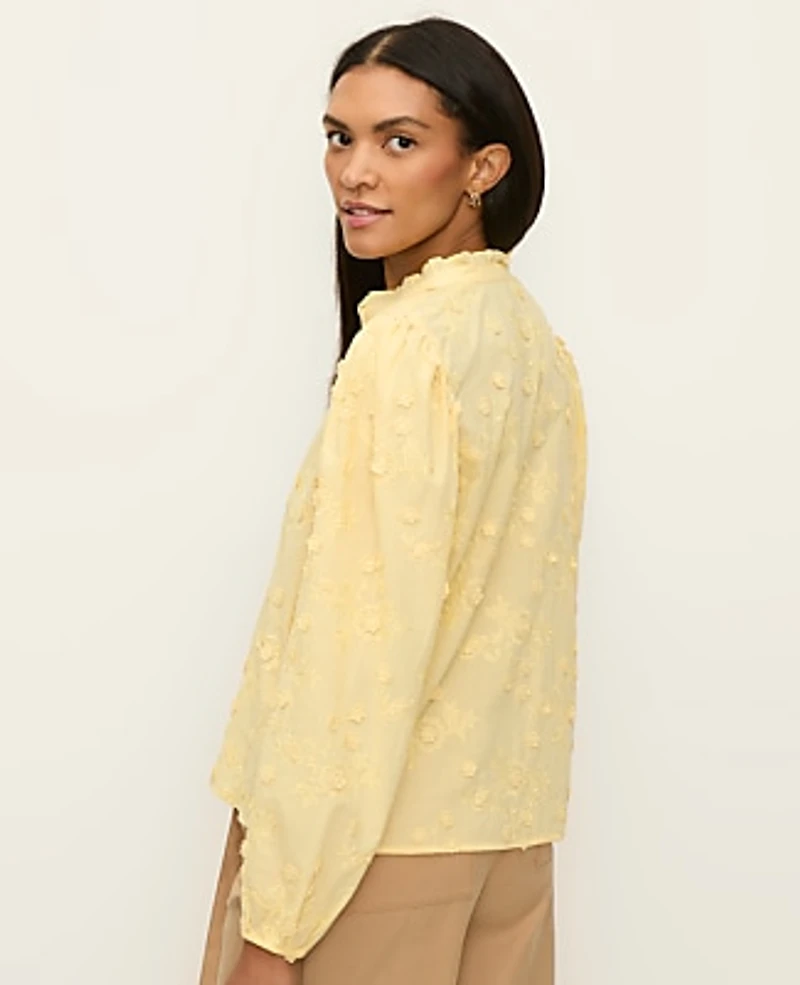 Ann Taylor Embroidered Ruffle Collar Shirt Women's
