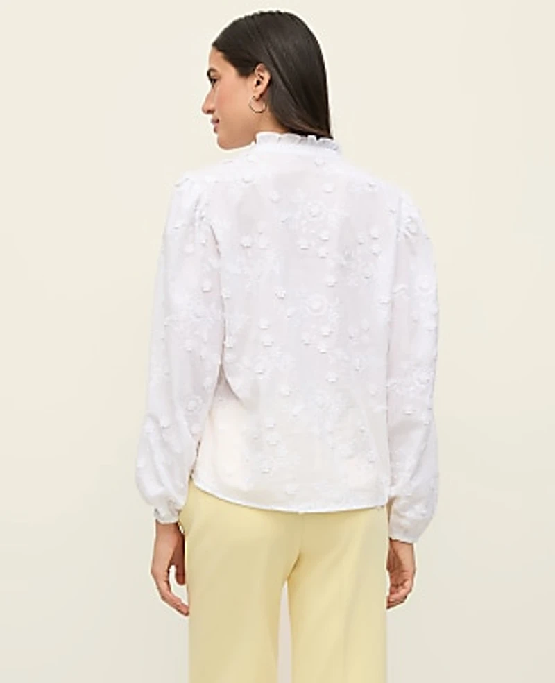 Ann Taylor Embroidered Ruffle Collar Shirt Women's