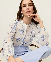 Ann Taylor Floral Embroidered Collar Blouse Winter White Women's