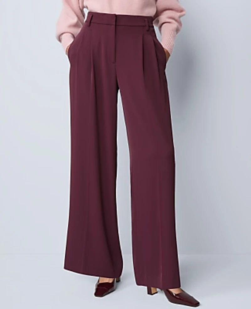 Ann Taylor The Petite Pleated Wide-Leg Pant Bi-Stretch Poised Plum Women's