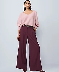 Ann Taylor The Petite Pleated Wide-Leg Pant Bi-Stretch Poised Plum Women's