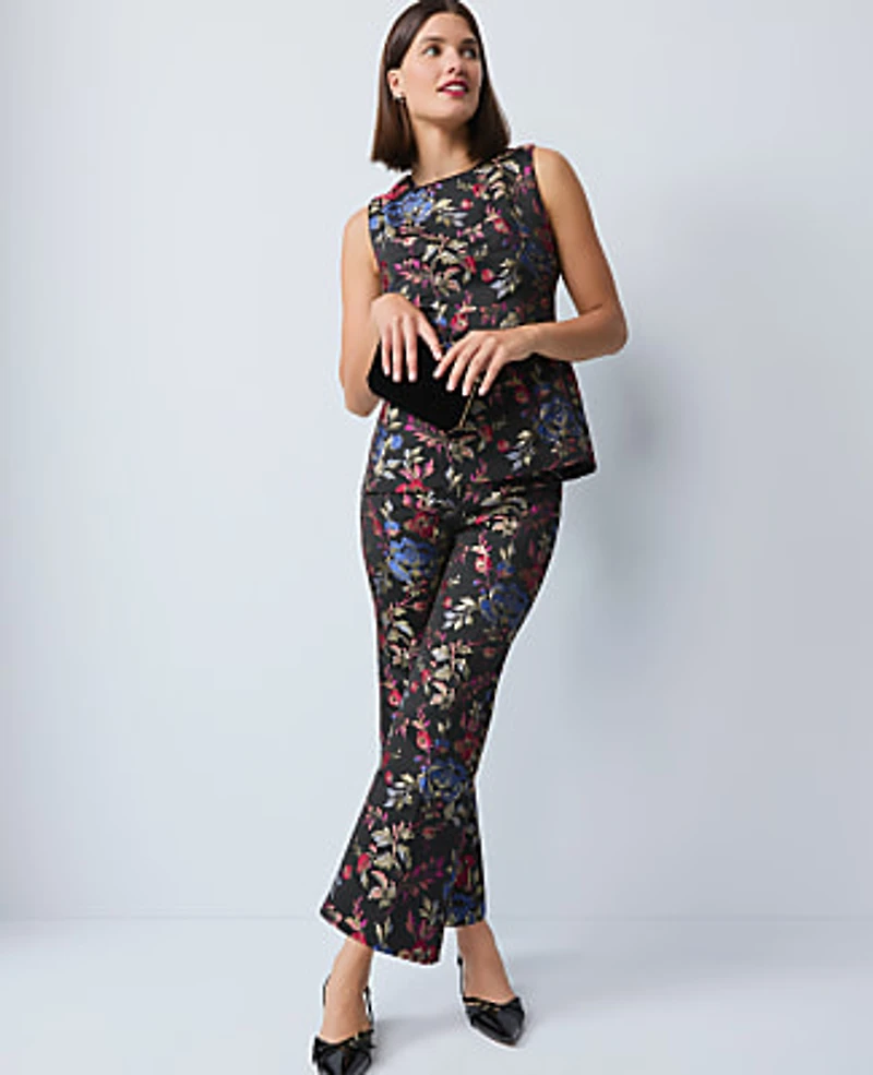 Ann Taylor The Petite Side-Zip Flare Pant Floral Jacquard Iconic Red Women's